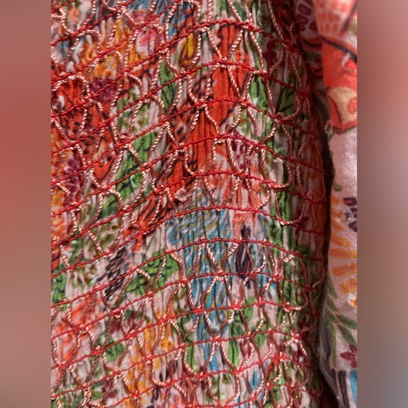 FARM RIO ANTHROPOLOGIE PINK MACAW FLIGHT SMOCKED MIDI DRESS - Picture 11 of 16